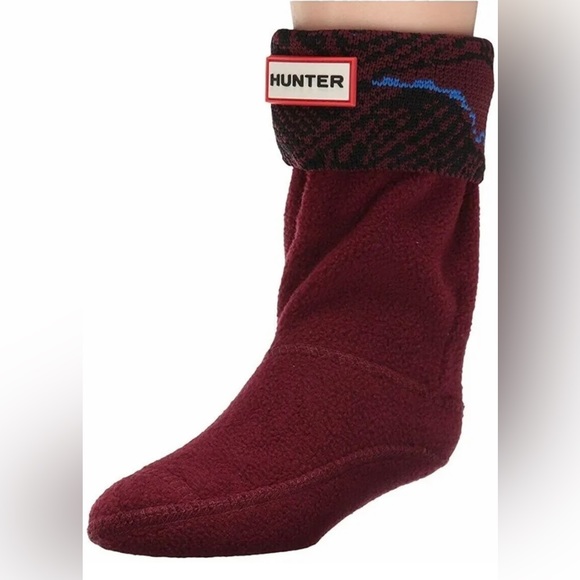 Hunter Kids Girls Original Wave Intarsia Boot Socks Dulse/Azure Size M - Picture 1 of 6